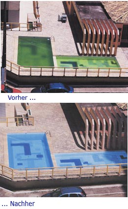 Fotos: Schwimmbad vor und nach Einsatz von WELLAN 2000